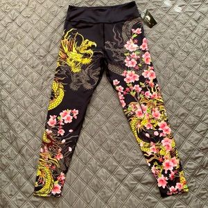 Lotus Leggings new with tags. Size L. Dragon and cherry blossoms.